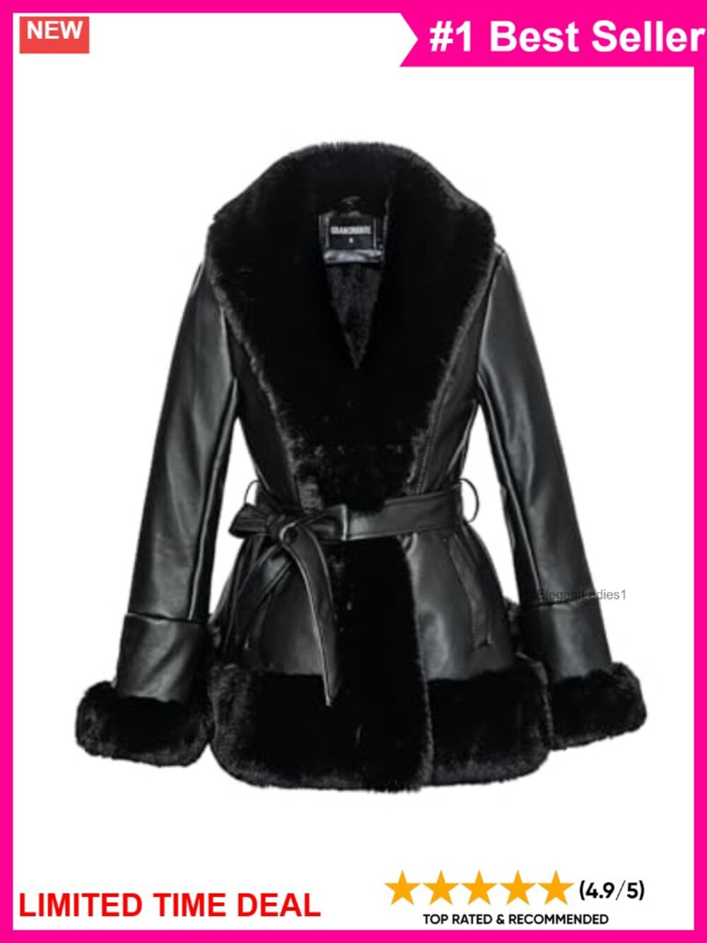 Faux Fur Leather Mid-Length Coat Hidden Buttons Winter Women's Outerwear